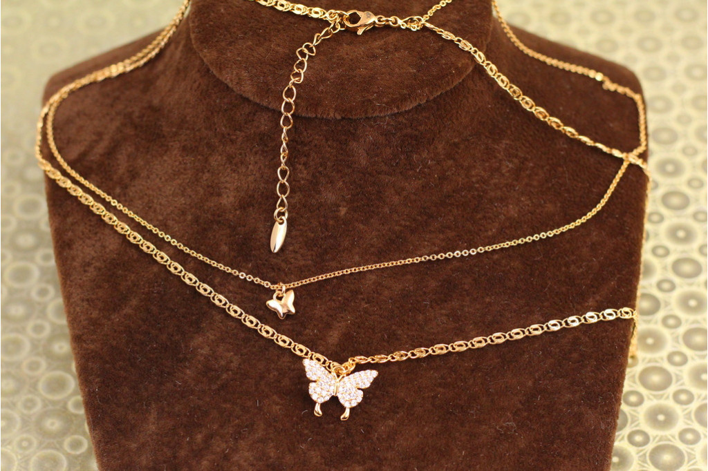 Набір Xuping Jewelry Подвійний ланцюг два метелика 45 см з додатком 5 см золотистий