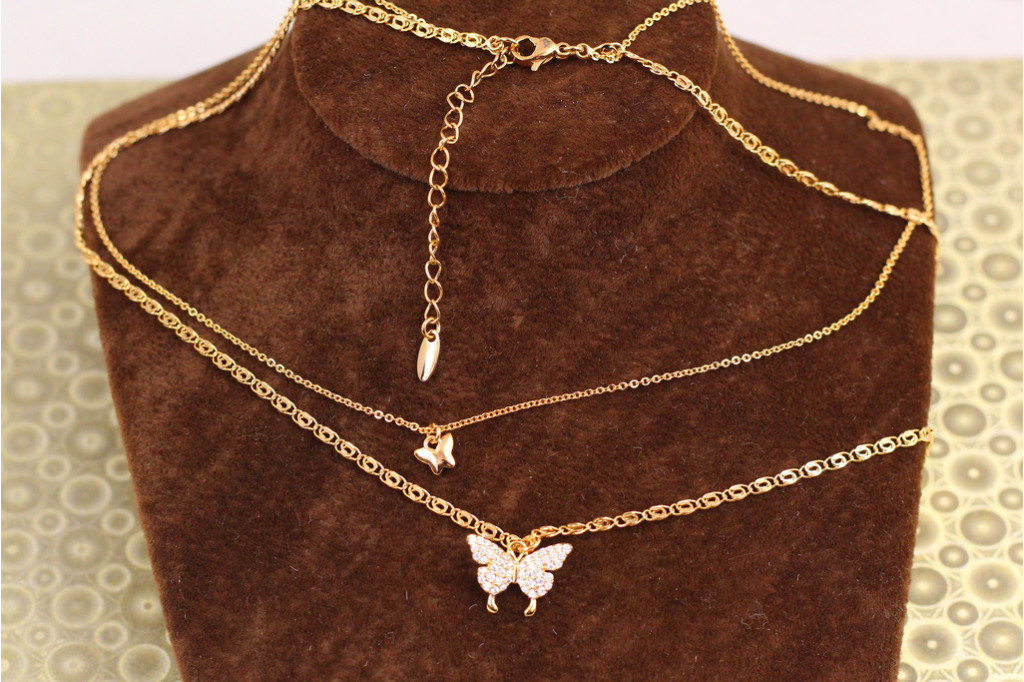Набір Xuping Jewelry Подвійний ланцюг два метелика 45 см з додатком 5 см золотистий