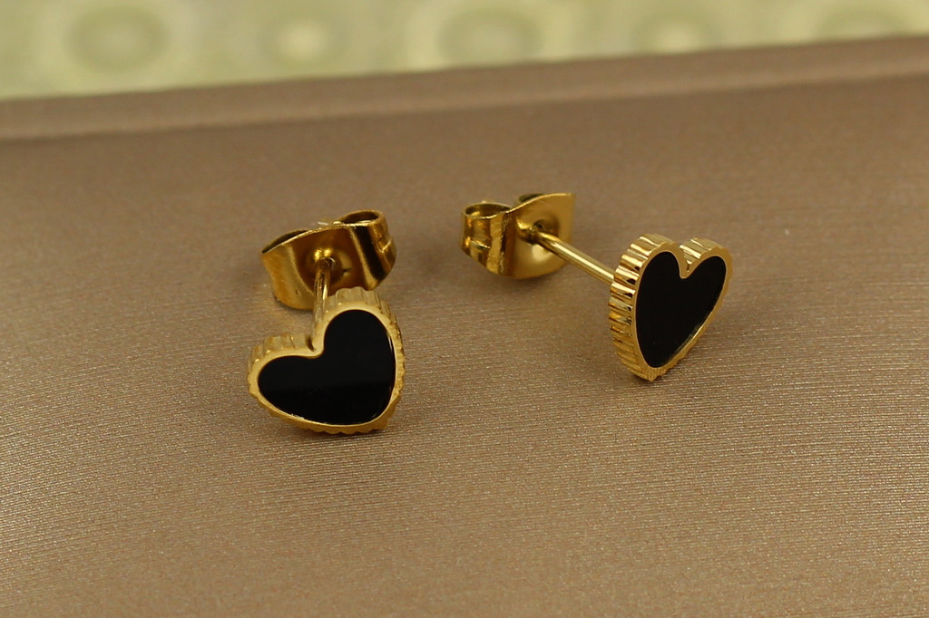 Сережки гвоздики Xuping Jewelry сердечки із чорнінням 7 мм лимонні