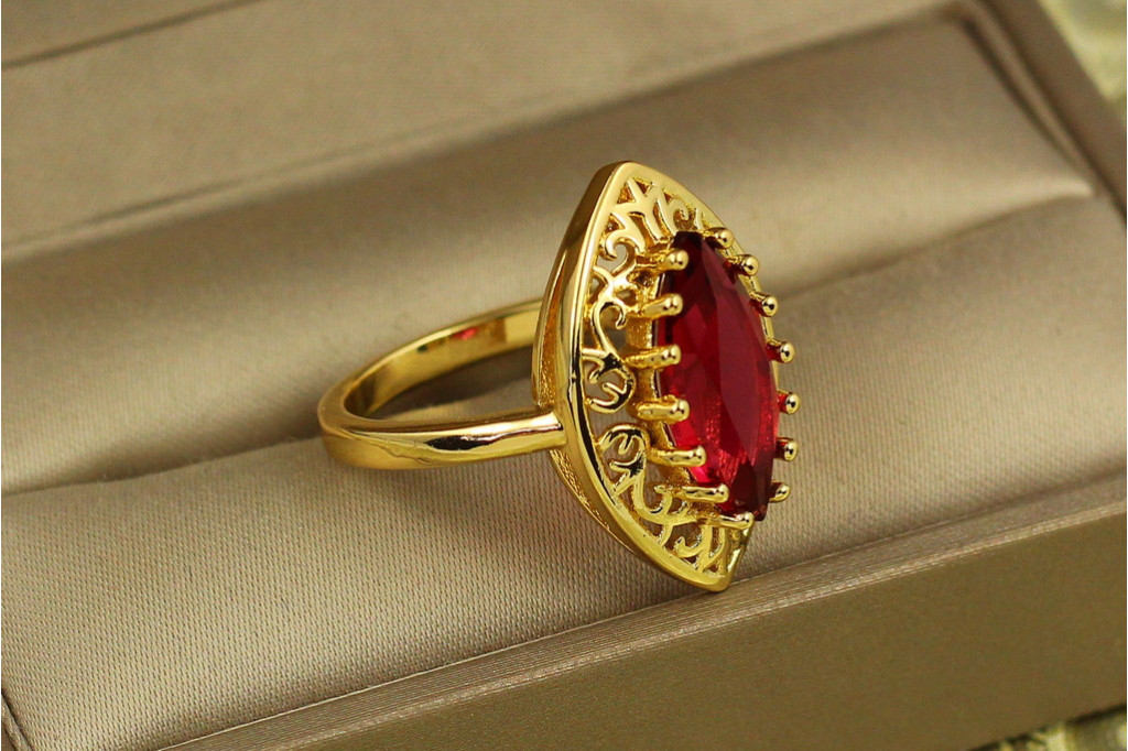 Кільце Xuping Jewelry Маркіз з червоним каменем в широкій оправі р 18 золотисте