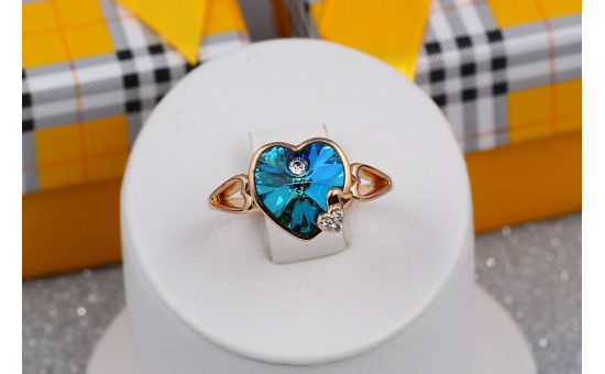 Кільце Xuping Jewelry сердечко Сваровскі блакитне в обідку р 17 золотисте