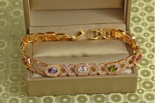 Браслет Xuping Jewelry Вічність з темними різнокольоровими каменями 19 см 8 мм золотистий