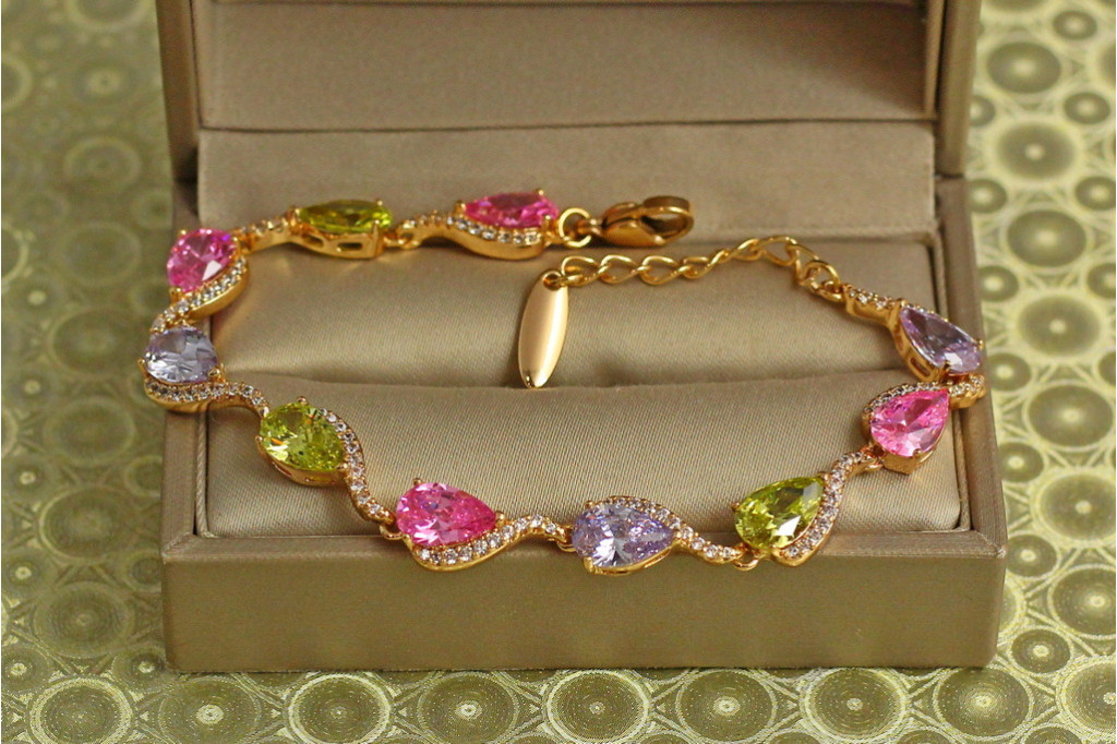 Браслет Xuping Jewelry Сльози феї з різнокольовими каменями 17 см 7 мм золотистий