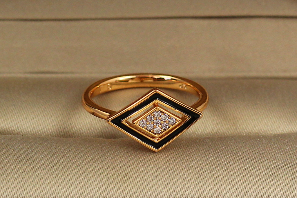 Кольцо Xuping Jewelry Ромб с чернением р 18 золотистое