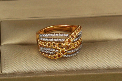Кольцо Xuping Jewelry Королевская цепь с родием р 17 золотистое