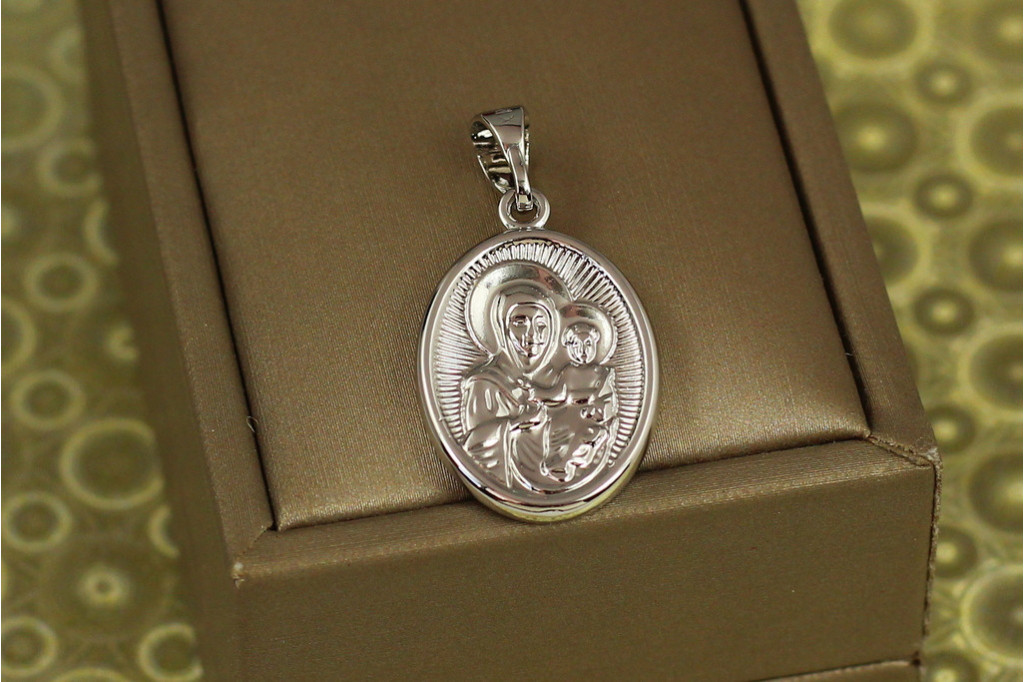 Ладанка Xuping Jewelry двусторонняя с Марией и Иисусом 2,5 см серебристая