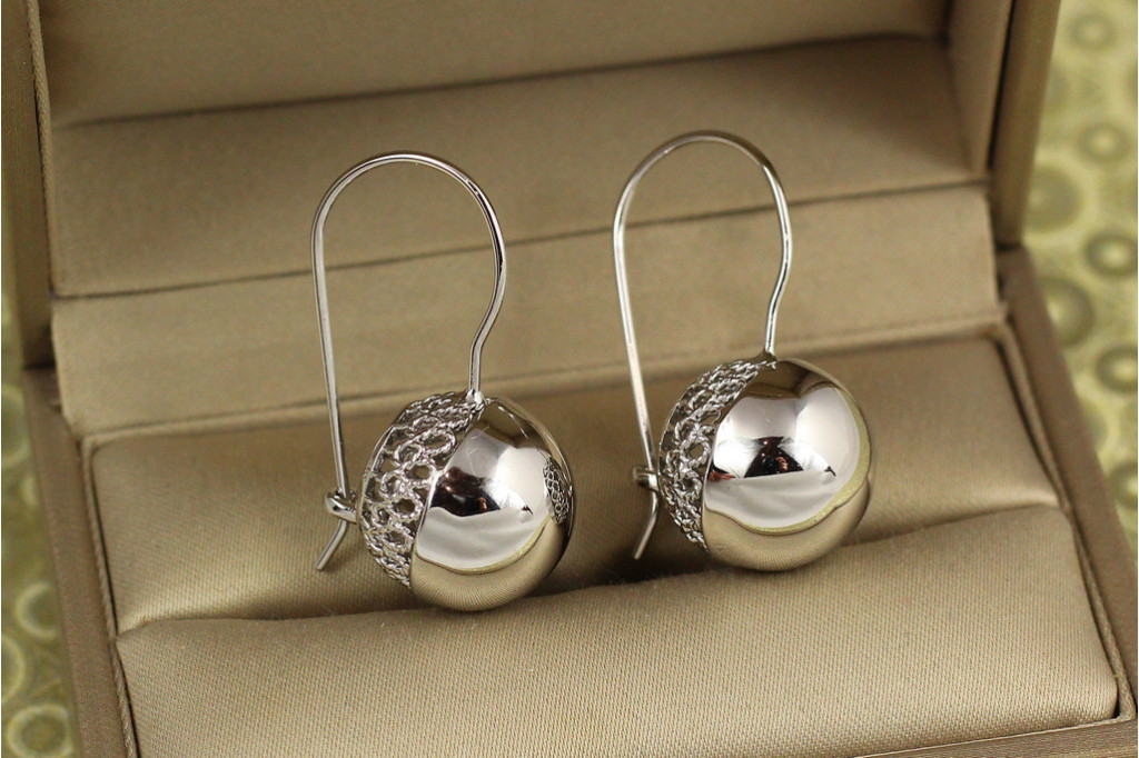 Серьги подвески Xuping Jewelry Шары 3,5 см серебристые