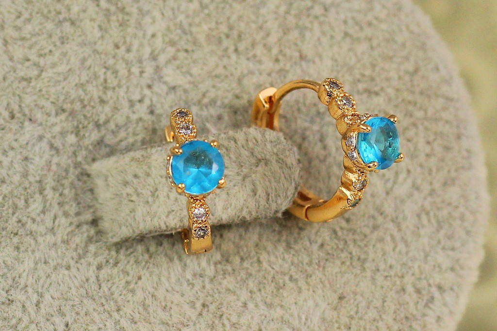 Серьги детские Xuping Jewelry колечки с голубым камнем 1,2 см золотистые