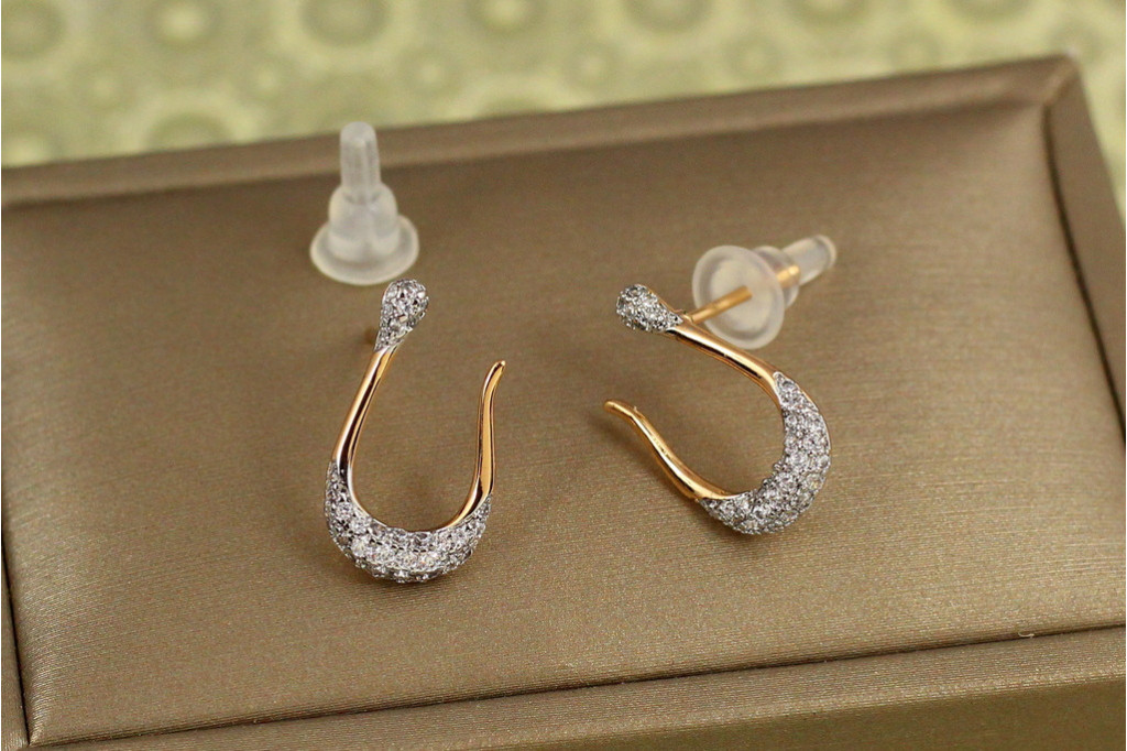 Серьги гвоздики Xuping Jewelry подкова с родием 1,7 см золотистые