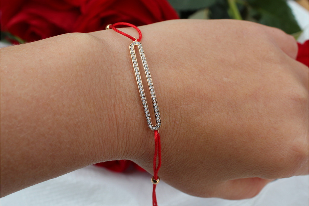 Браслет Xuping Jewelry червона нитка з пластиною з каменів 17 см 3 мм домішка ланцюга 3 см золотистий