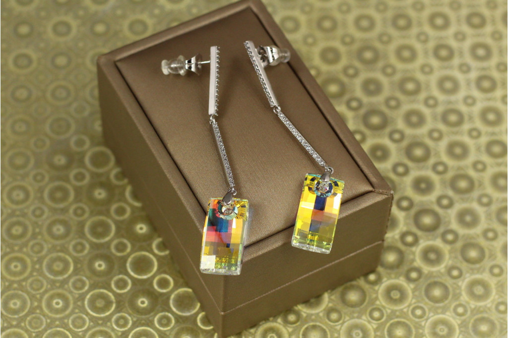 Сережки підвіски Xuping Jewelry великі білі прямокутники 6,7 см сріблясті
