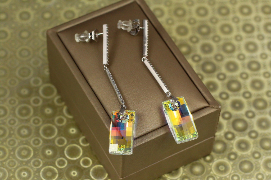 Сережки підвіски Xuping Jewelry великі білі прямокутники 6,7 см сріблясті