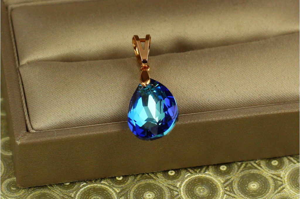 Кулон Xuping Jewelry Большая капля с синим камнем Сваровски 1,9 см золотистый