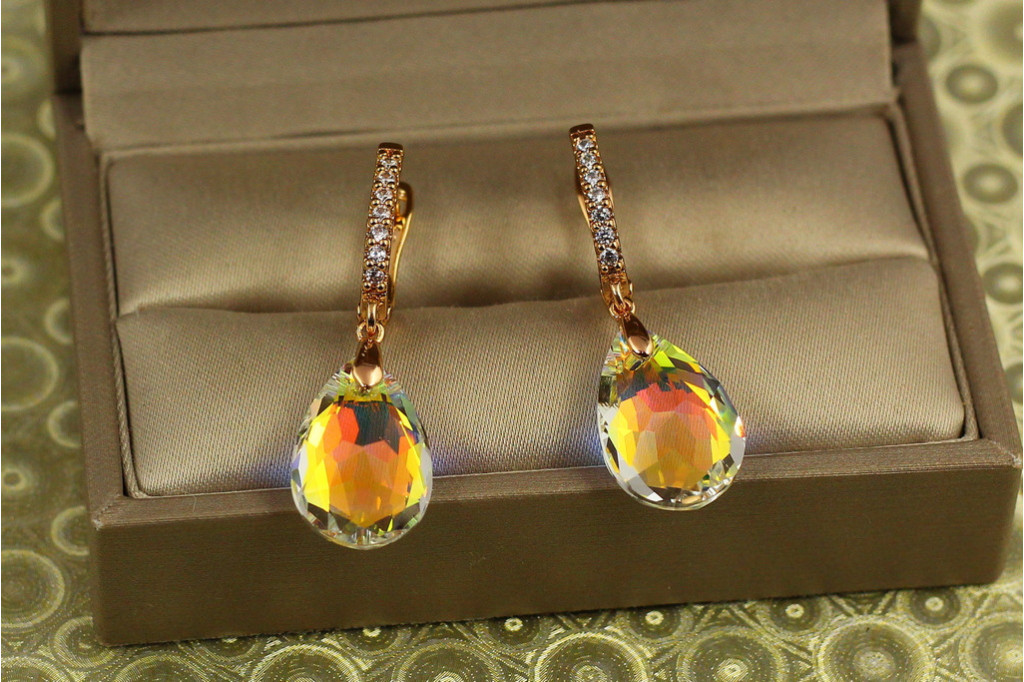 Сережки підвіски Xuping Jewelry Велика крапля із жовтим каменем Сваровські 3,4 см золотисті