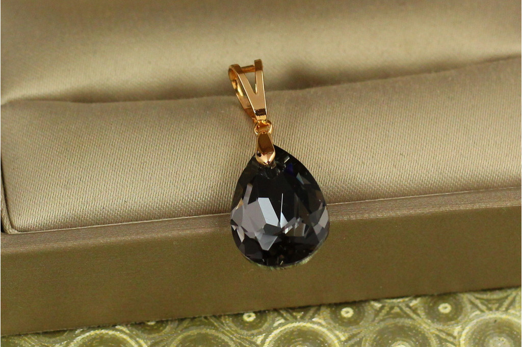 Кулон Xuping Jewelry Большая капля с черным камнем Сваровски 1,9 см золотистый