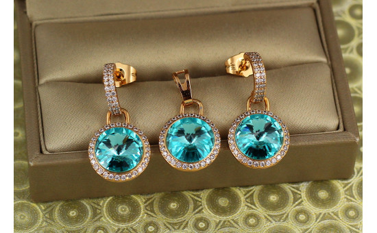 Набор Xuping Jewelry Романс с голубыми камнями золотистый