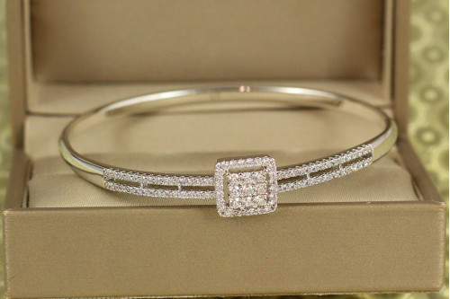 Браслет бенгл Xuping Jewelry Квадрат на двох доріжках на руку від 16 см до 18 см сріблястий
