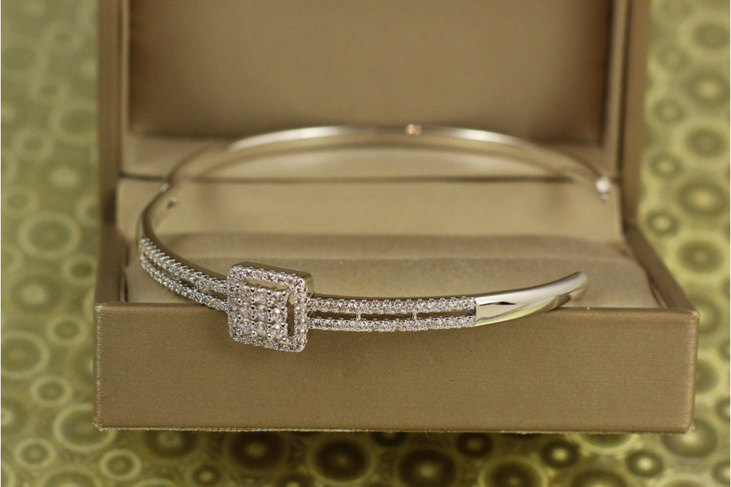 Браслет бенгл Xuping Jewelry Квадрат на двох доріжках на руку від 16 см до 18 см сріблястий
