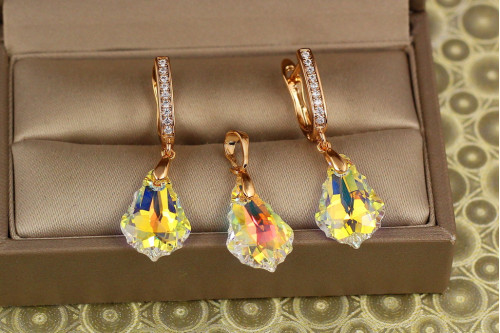 Набор Xuping Jewelry Греза Сваровски желтый камень золотистый