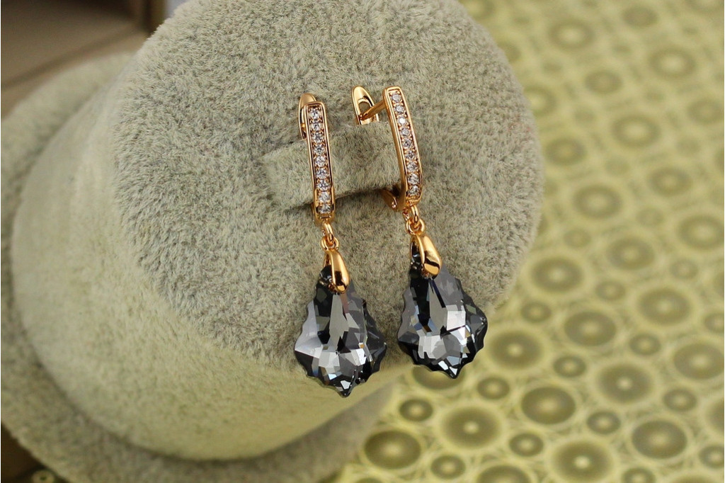 Сережки підвіски Xuping Jewelry Греза Сваровскі чорний камінь 3,5 см золотисті