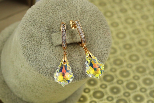 Сережки підвіски Xuping Jewelry Греза Сваровскі жовтий камінь 3,5 см золотисті