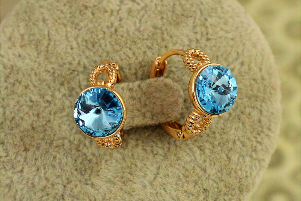 Серьги Xuping Jewelry Мидея с голубым камнем Сваровски 1,6 см золотистые