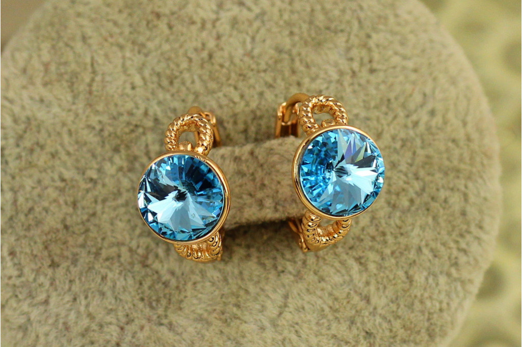 Серьги Xuping Jewelry Мидея с голубым камнем Сваровски 1,6 см золотистые