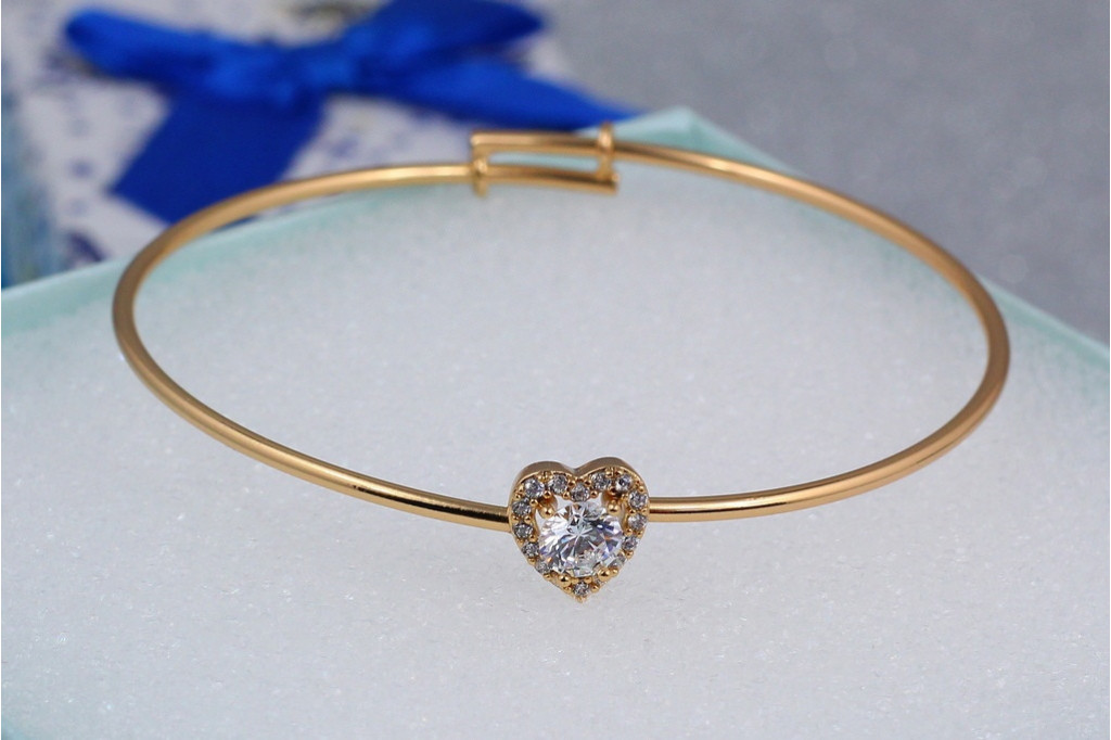 Браслет Xuping Jewelry детский сердечко с белым камнем 5.5 см 5 мм на руку 14-16 см золотистый