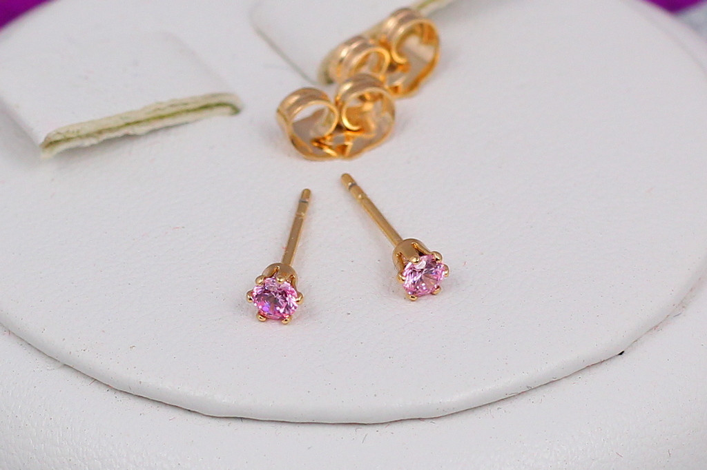 Серьги гвоздики  Xuping Jewelry розовый камень 3 мм золотистые