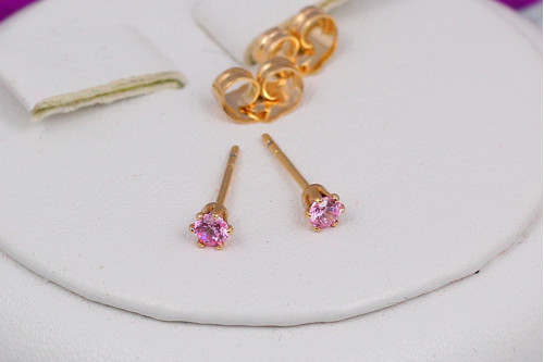 Сережки гвоздики Xuping Jewelry рожевий камінь 3 мм золотисті