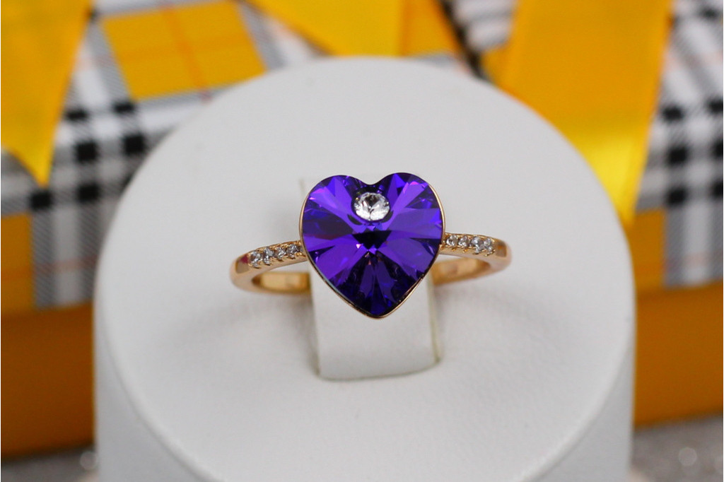 Кільце Xuping Jewelry сердечко Сваровскі синє р 18 золотисте