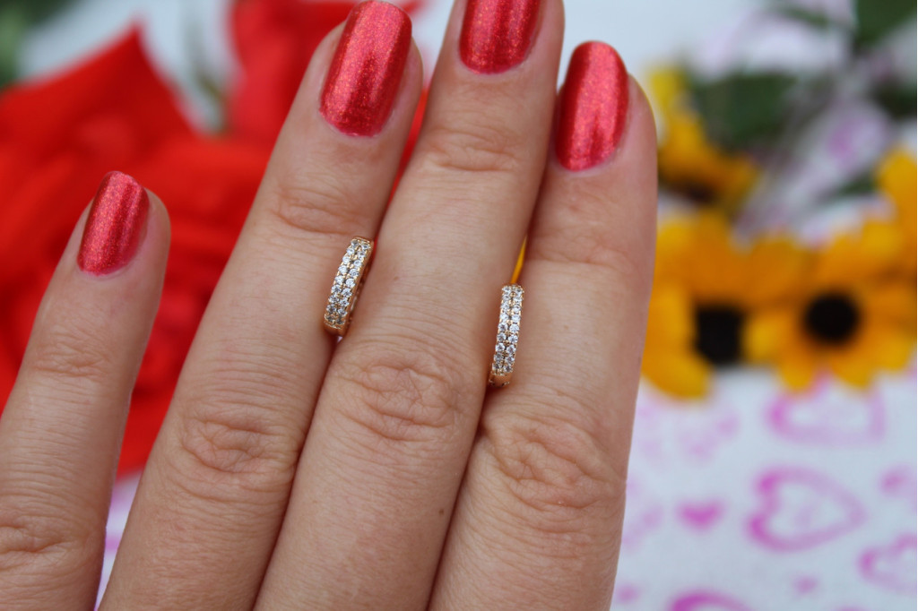 Серьги Xuping Jewelry колечки с камнями в 2 ряда 1,2 см золотистые