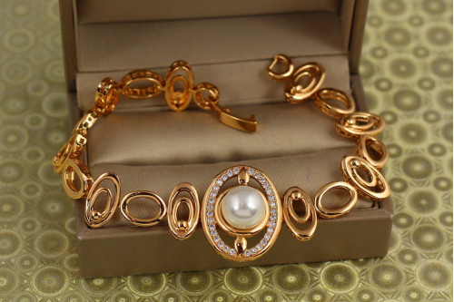 Браслет Xuping Jewelry Овали з перлиною 19 см 2,3 см золотистий