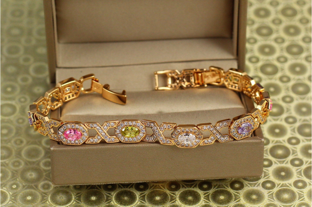 Браслет Xuping Jewelry Вічність з  різнокольоровими каменями 17 см 8 мм золотистий