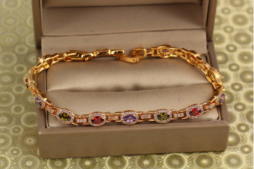 Браслет Xuping Jewelry Мозаїка з темними різнокольоровими каменями 19 см 6 мм золотистий