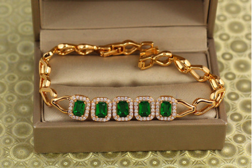 Браслет Xuping Jewelry Травневий ранок із зеленими каменями 19 см 10 мм золотистий