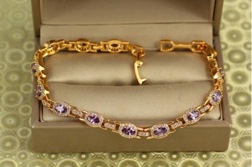 Браслет Xuping Jewelry Мозаїка з фіолетовими каменями 17 см 6 мм золотистий