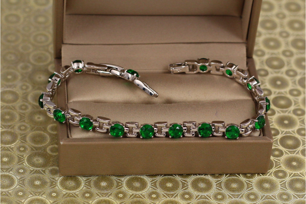 Браслет Xuping Jewelry Рапсодія із зеленими каменями 19 см 6 мм сріблястий