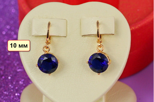 Сережки підвіски Xuping Jewelry з синіми каменями 10 мм сережка 3 см золотисті