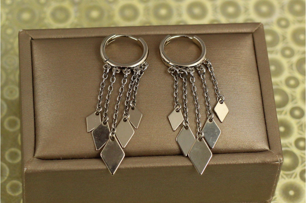 Сережки підвіски Xuping Jewelry П'ять ромбів 4,6 см сріблясті