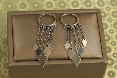 Сережки підвіски Xuping Jewelry П'ять ромбів 4,6 см сріблясті