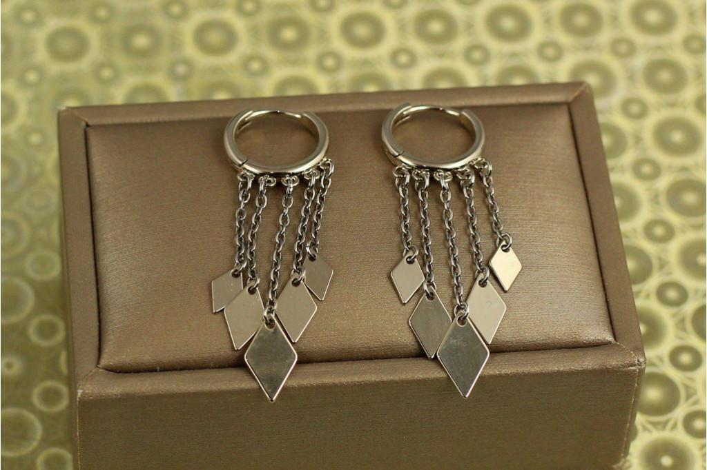Сережки підвіски Xuping Jewelry П'ять ромбів 4,6 см сріблясті