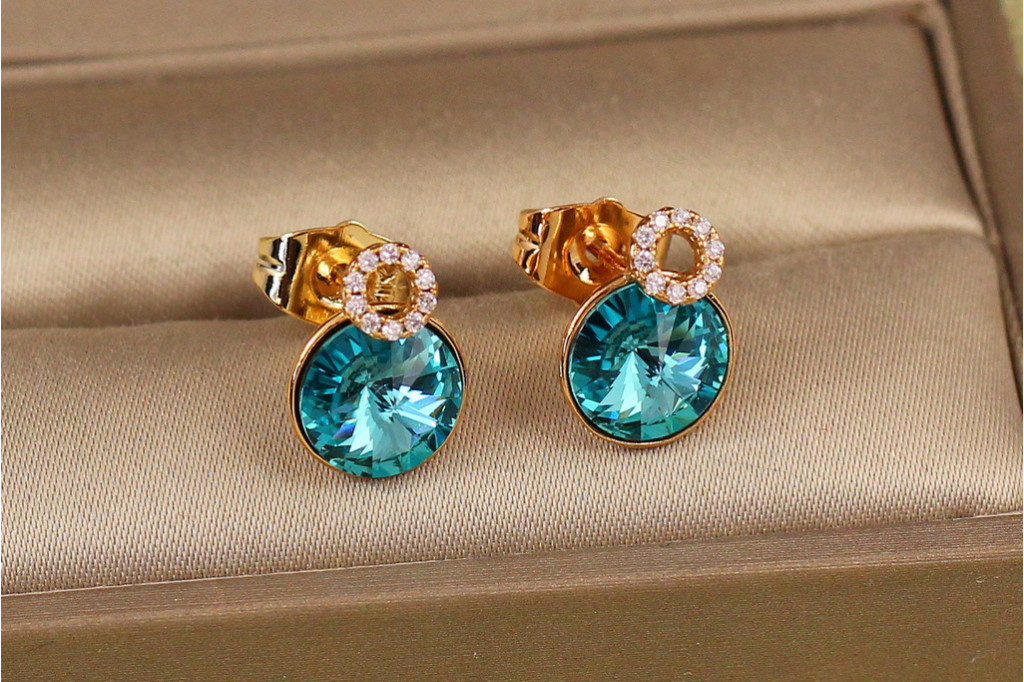 Сережки гвоздики Xuping Jewelry Око океану з бликитними каменями Сваровські 13 мм золотисті