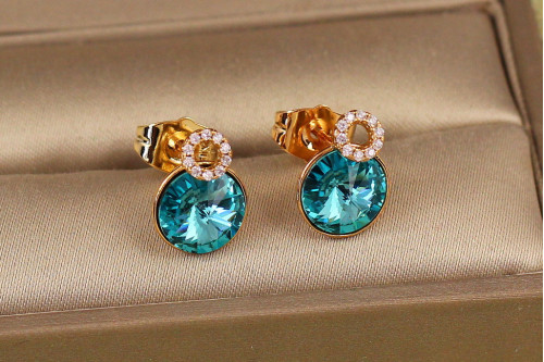 Сережки гвоздики Xuping Jewelry Око океану з бликитними каменями Сваровські 13 мм золотисті