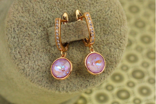 Сережки підвіски Xuping Jewelry Сваровські кружечки світло-рожеві хамелеон 2,8 см золотисті