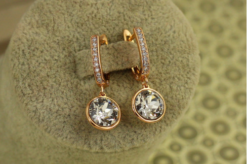 Сережки підвіски Xuping Jewelry Сваровські кружечки білі хамелеон 2,8 см золотисті