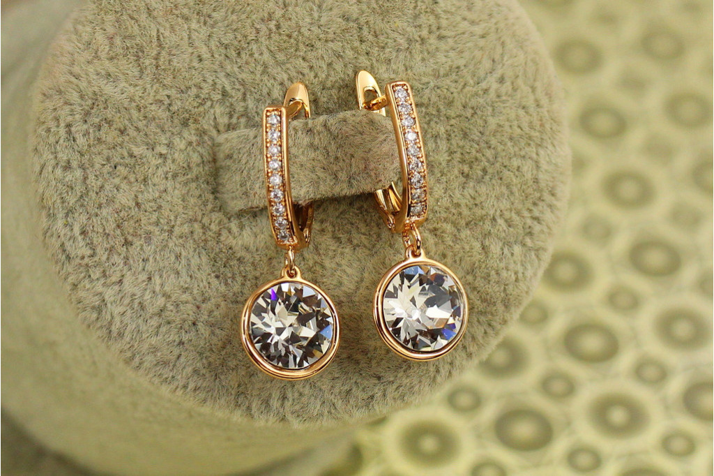 Сережки підвіски Xuping Jewelry Сваровські кружечки білі хамелеон 2,8 см золотисті