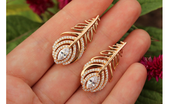 Сережки Xuping Jewelry пір'я з каменем 3,5 см золотисті