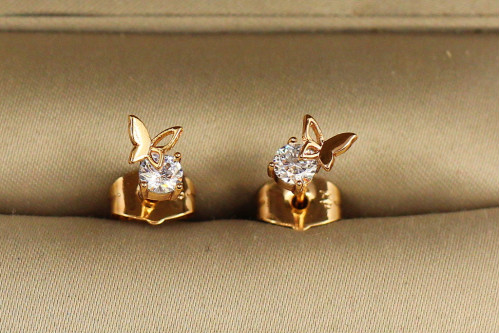 Серьги гвоздики Xuping Jewelry камешек 4 мм с бабочкой золотистые