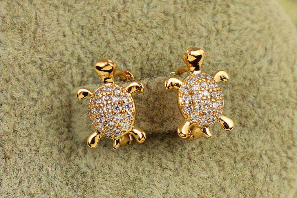 Серьги детские Xuping Jewelry черепашка спинка камешки золотистые